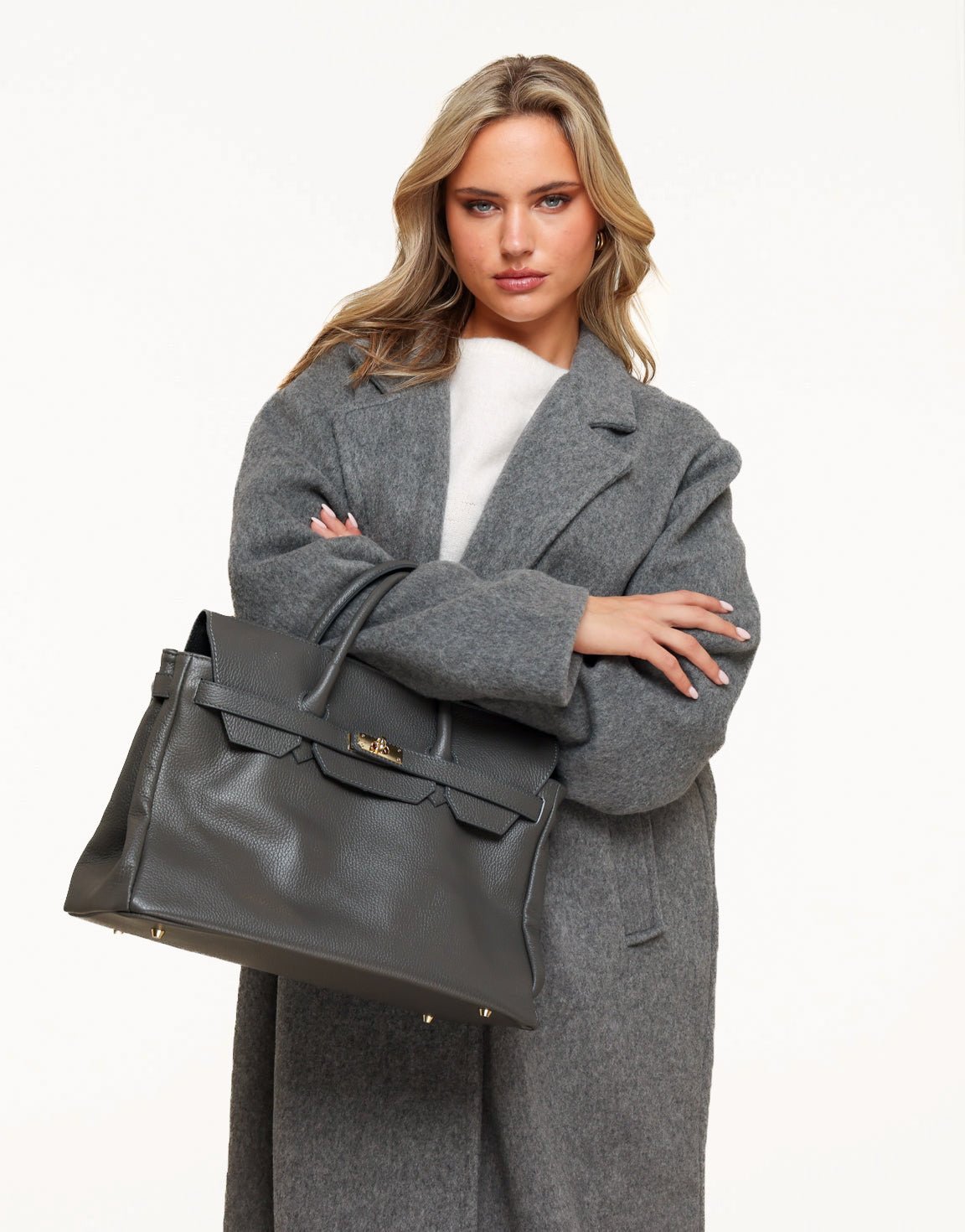 Grijze Grote Gouden Details - Tas - Olivia & Kate