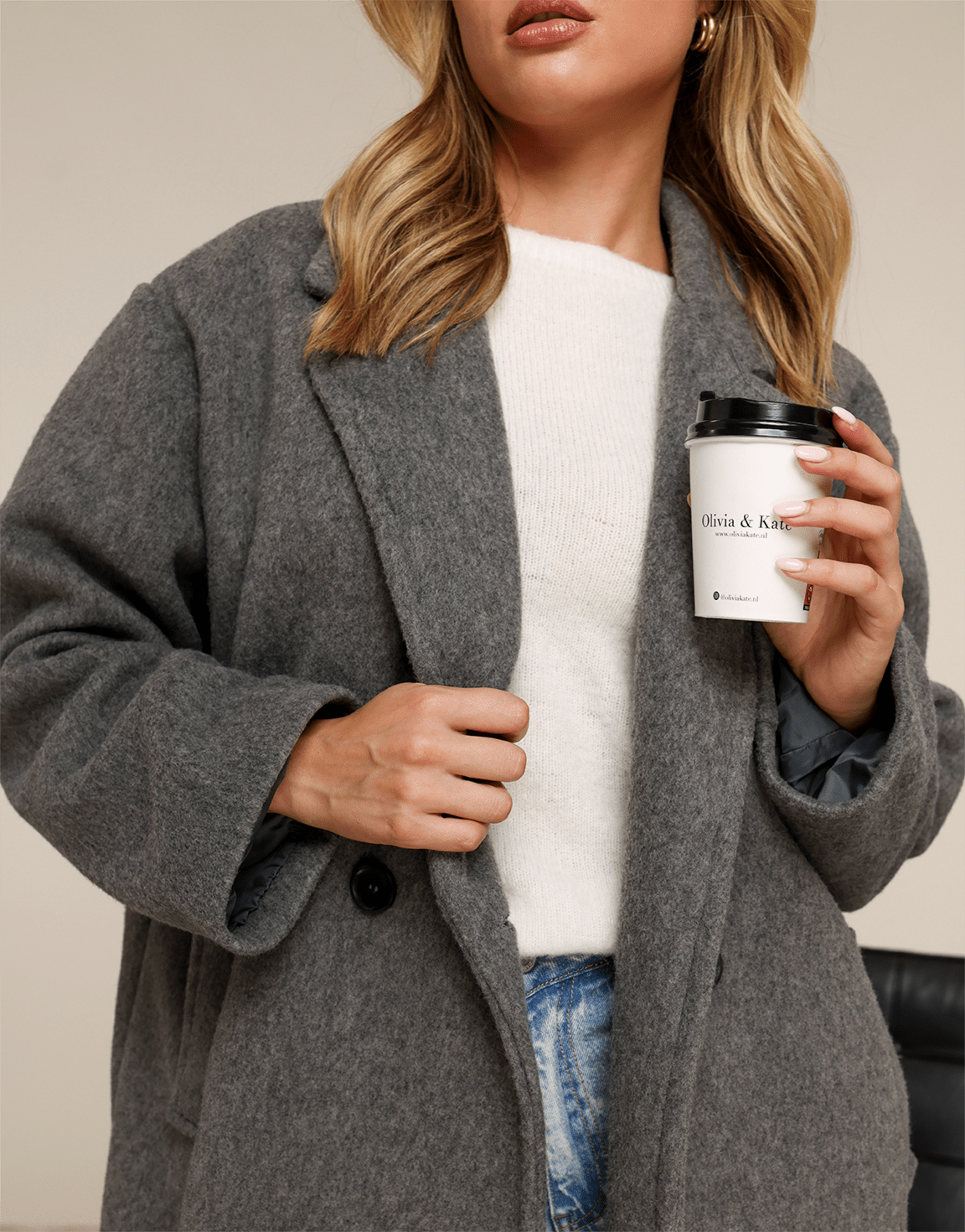 Grijze Lange Zachte - Jas - Olivia & Kate