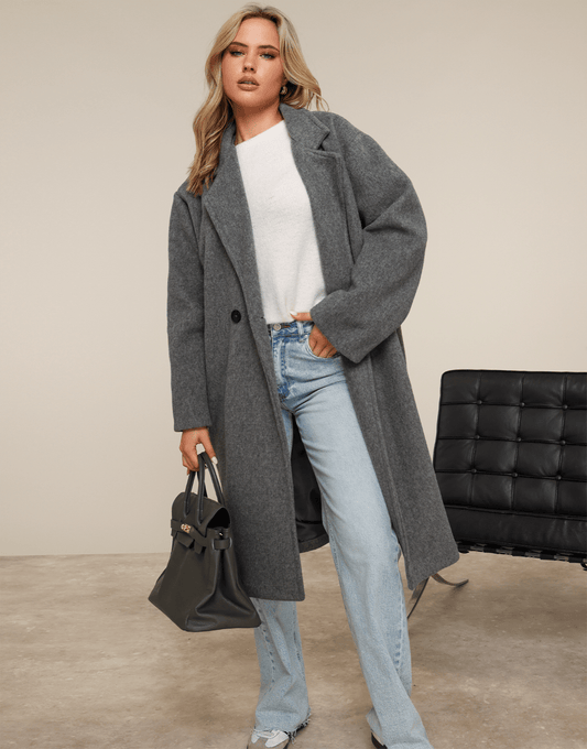 Grijze Lange Zachte - Jas - Olivia & Kate