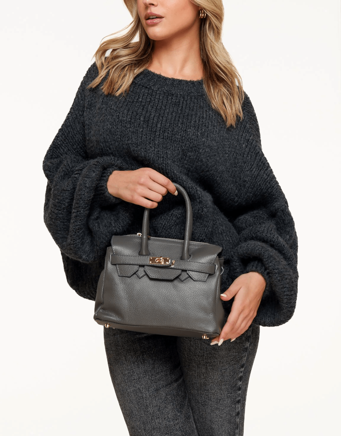 Grijze Middel Gouden Details - Tas - Olivia & Kate