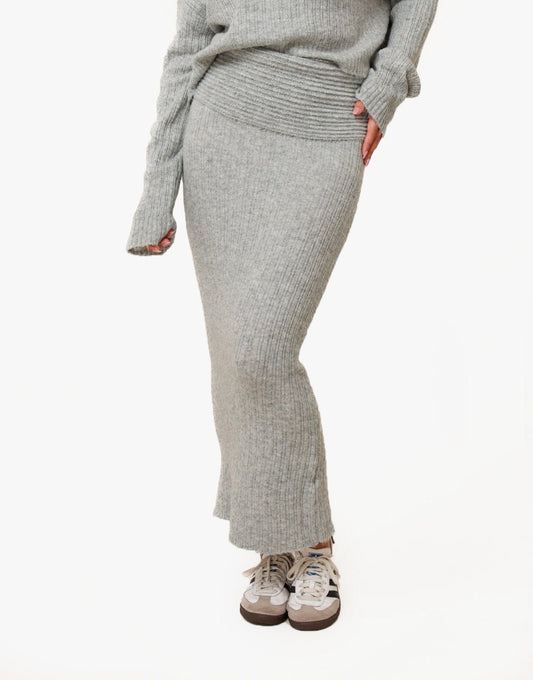 Grijze Stevige Gebreide Maxi - Rok - Olivia & Kate