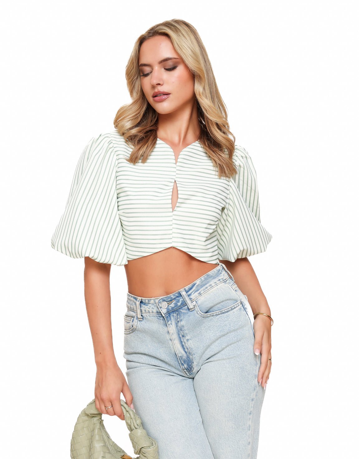 Groene Cropped Pofmouwen - Top - Olivia & Kate