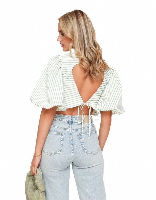 Groene Cropped Pofmouwen - Top - Olivia & Kate