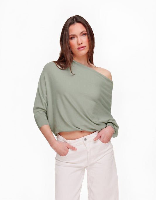 Groene Gebreide 2 Kanten 3/4 Mouwen - Top - Olivia & Kate