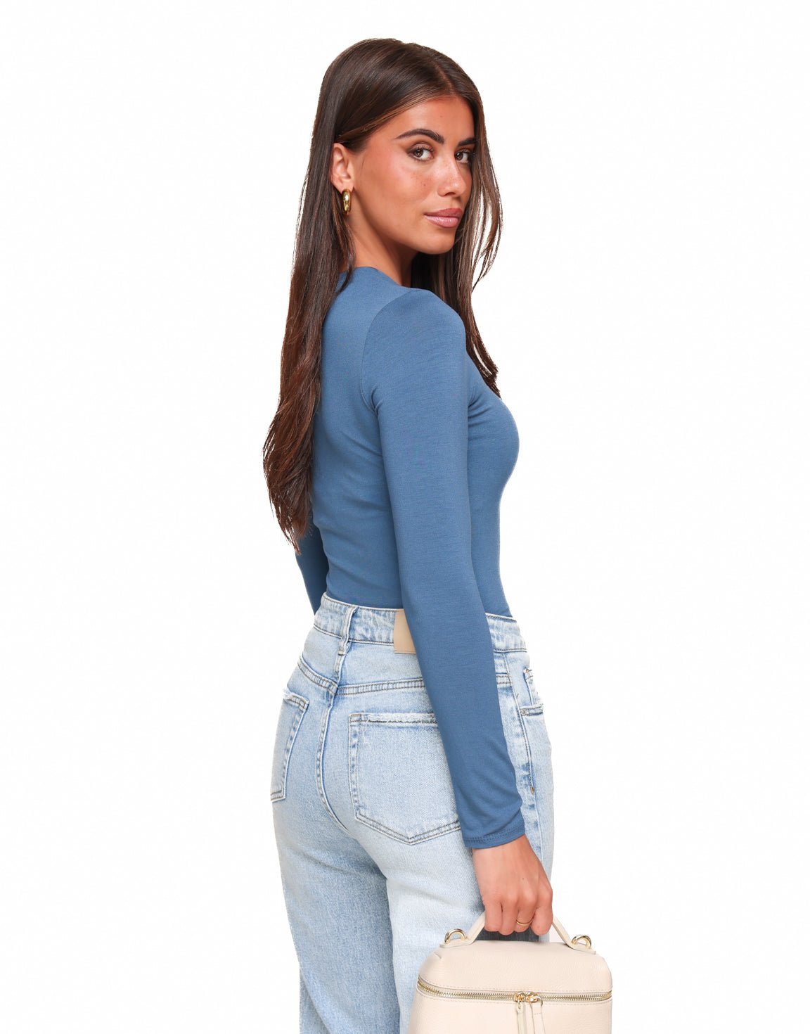 Jeansblauwe Basic LS - Top - Olivia & Kate