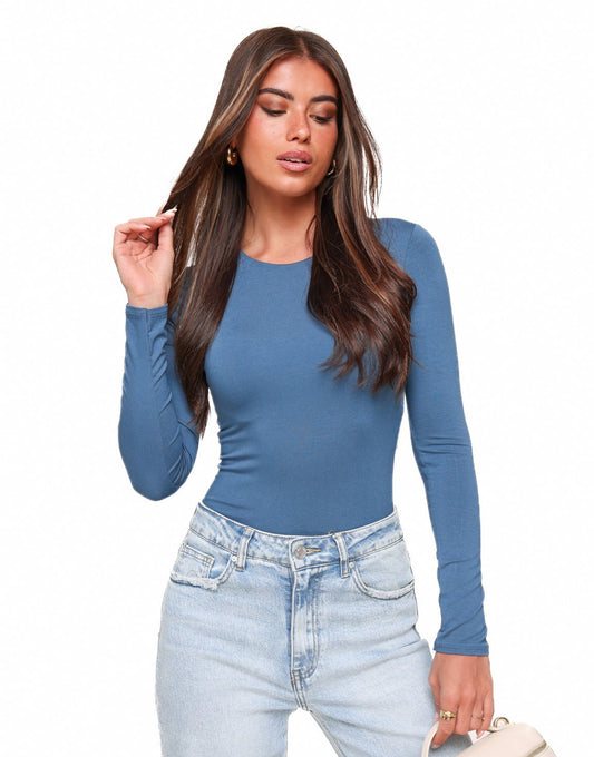 Jeansblauwe Basic LS - Top - Olivia & Kate