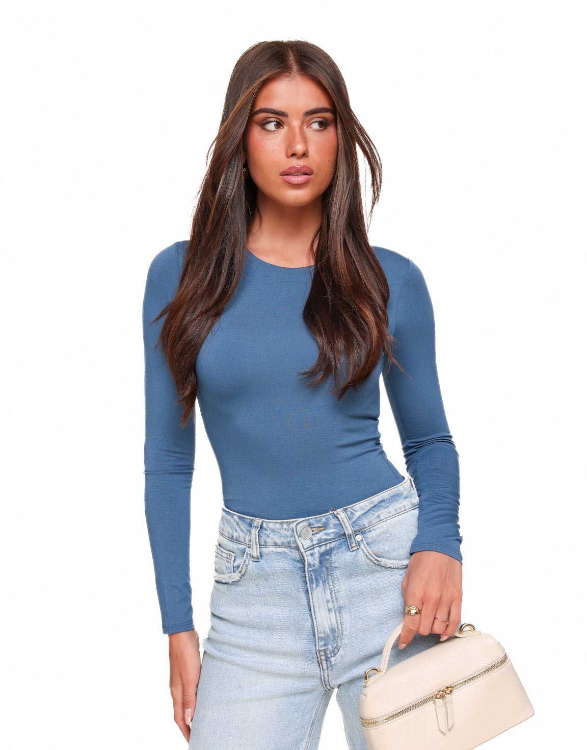 Jeansblauwe Basic LS - Top - Olivia & Kate