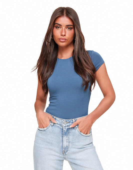 Jeansblauwe Basic SS - Top - Olivia & Kate