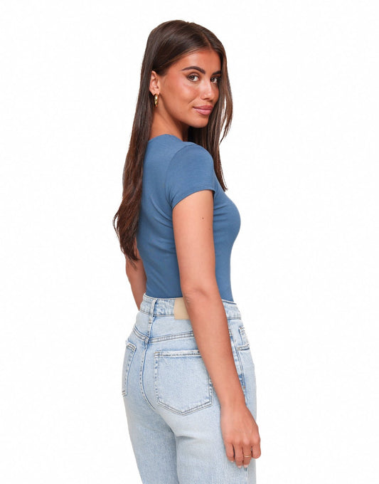 Jeansblauwe Basic SS - Top - Olivia & Kate