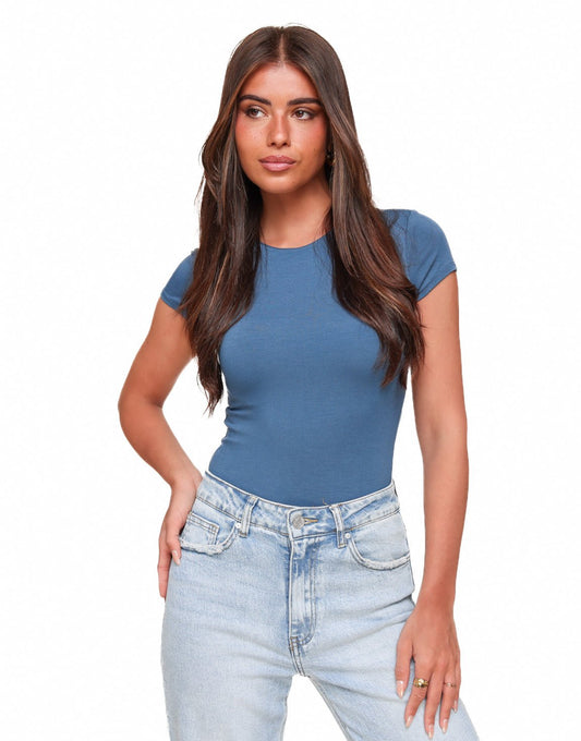 Jeansblauwe Basic SS - Top - Olivia & Kate