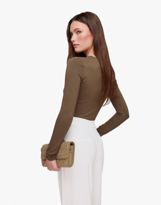 Khaki Basic LS Top + Witte Wijde Pantalon - Set - Olivia & Kate