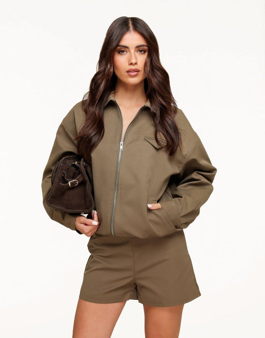 Khaki Bomber met Zakje - Jas - Olivia & Kate