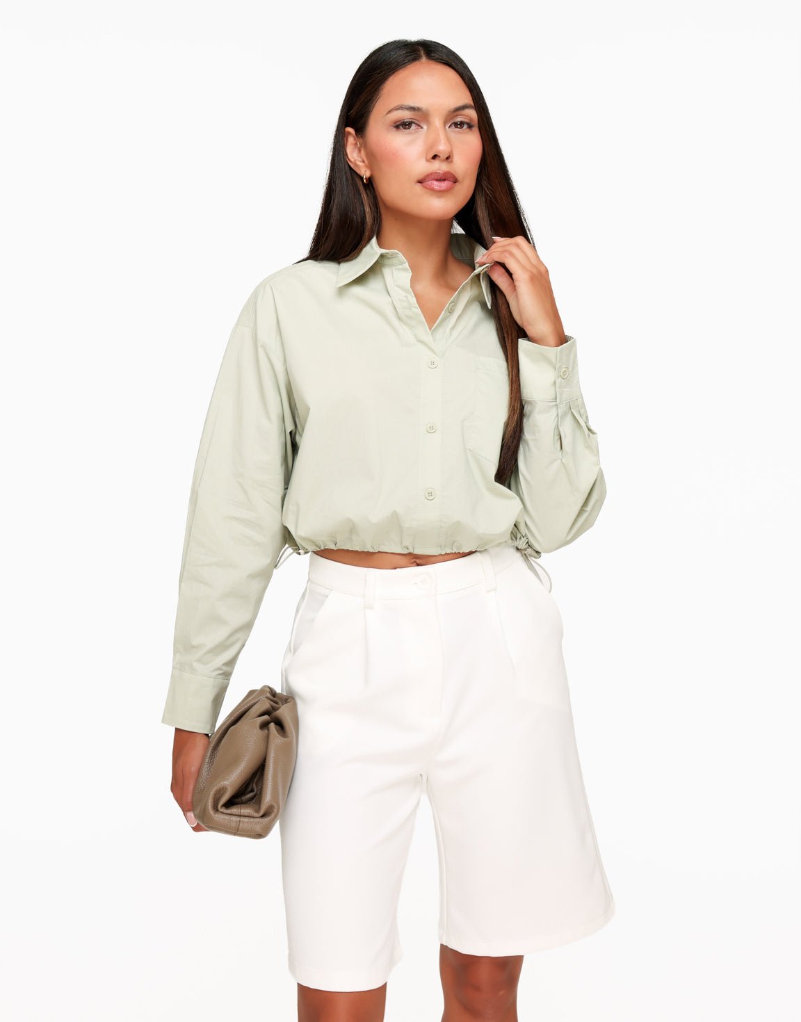 Khaki Cropped Elastische Onderkant - Blouse - Olivia & Kate