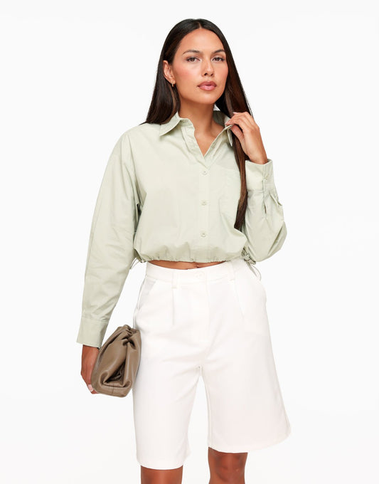 Khaki Cropped Elastische Onderkant - Blouse - Olivia & Kate