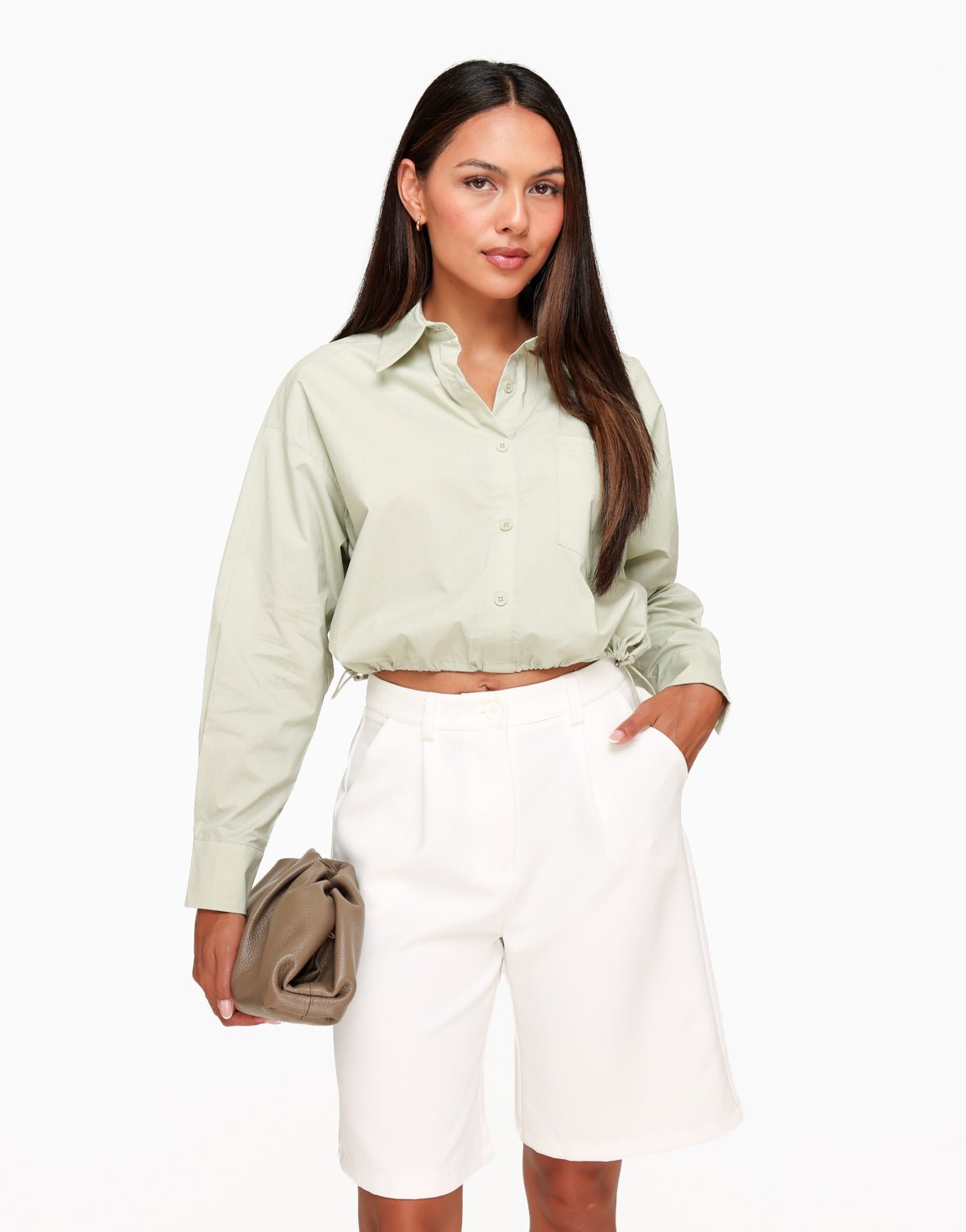 Khaki Cropped Elastische Onderkant - Blouse - Olivia & Kate