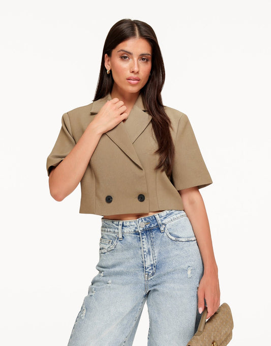 Khaki Cropped SS - Blazer - Olivia & Kate