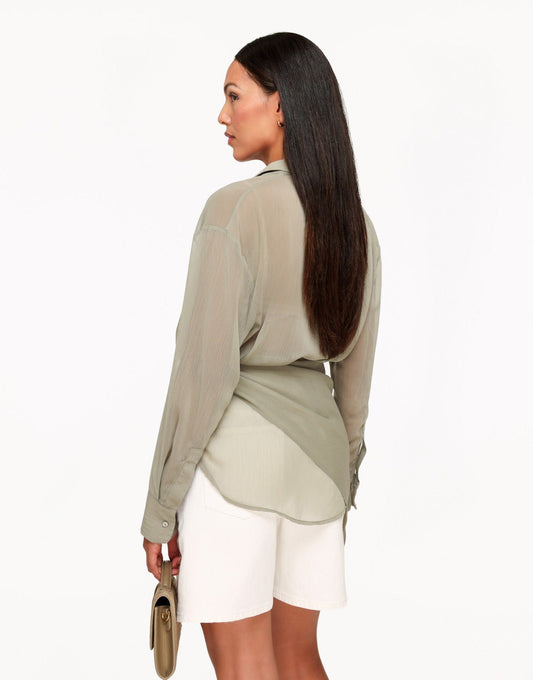 Khaki Doorschijnende Wikkel - Blouse - Olivia & Kate