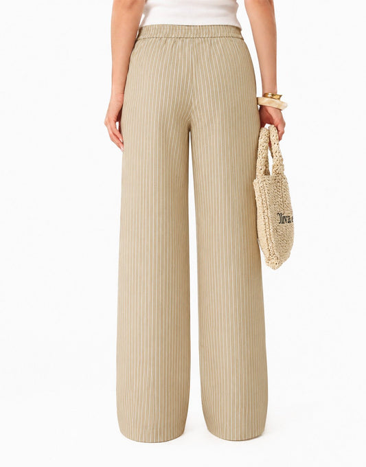 Khaki Gestreepte Lange - Broek - Olivia & Kate