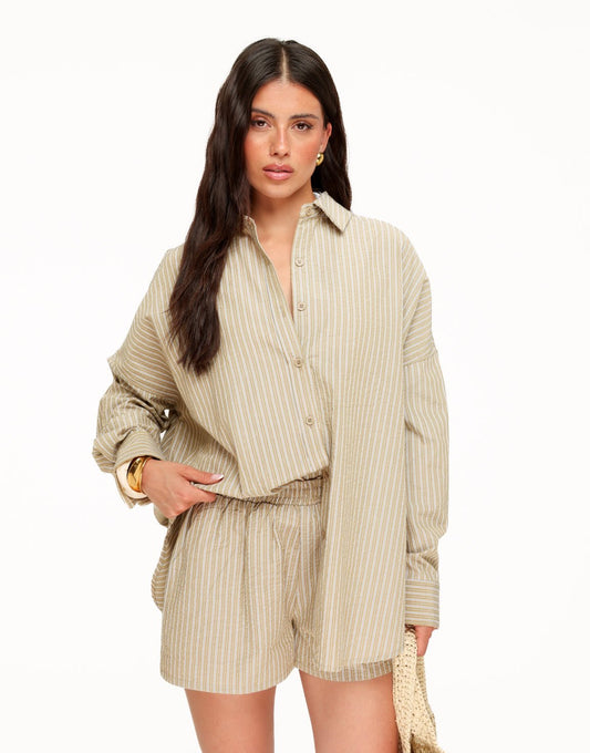 Khaki Gestreepte LS - Blouse - Olivia & Kate