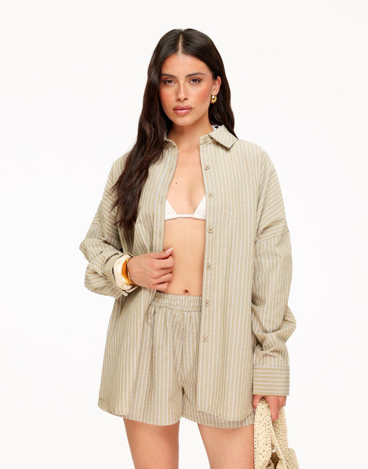 Khaki Gestreepte LS - Blouse - Olivia & Kate