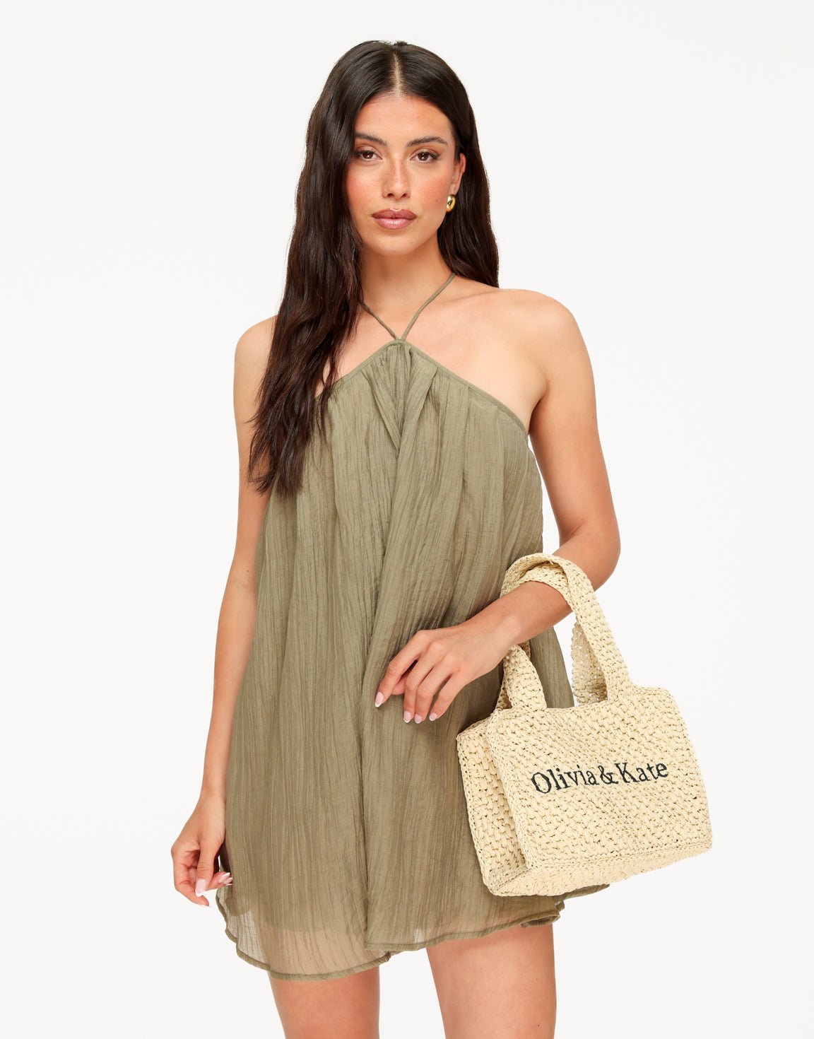 Khaki Halter Flowy - Jurk - Olivia & Kate