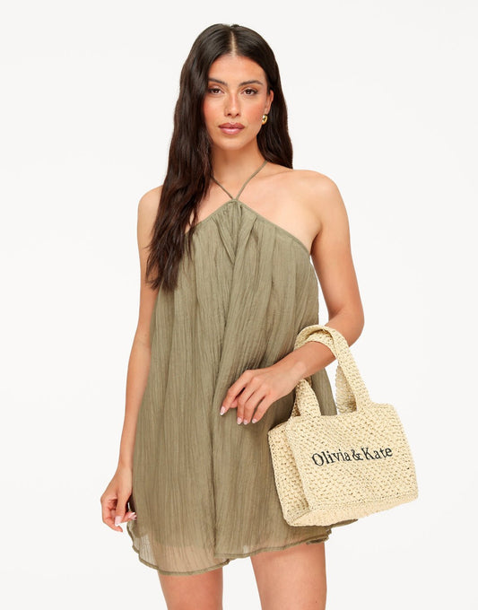 Khaki Halter Flowy - Jurk - Olivia & Kate