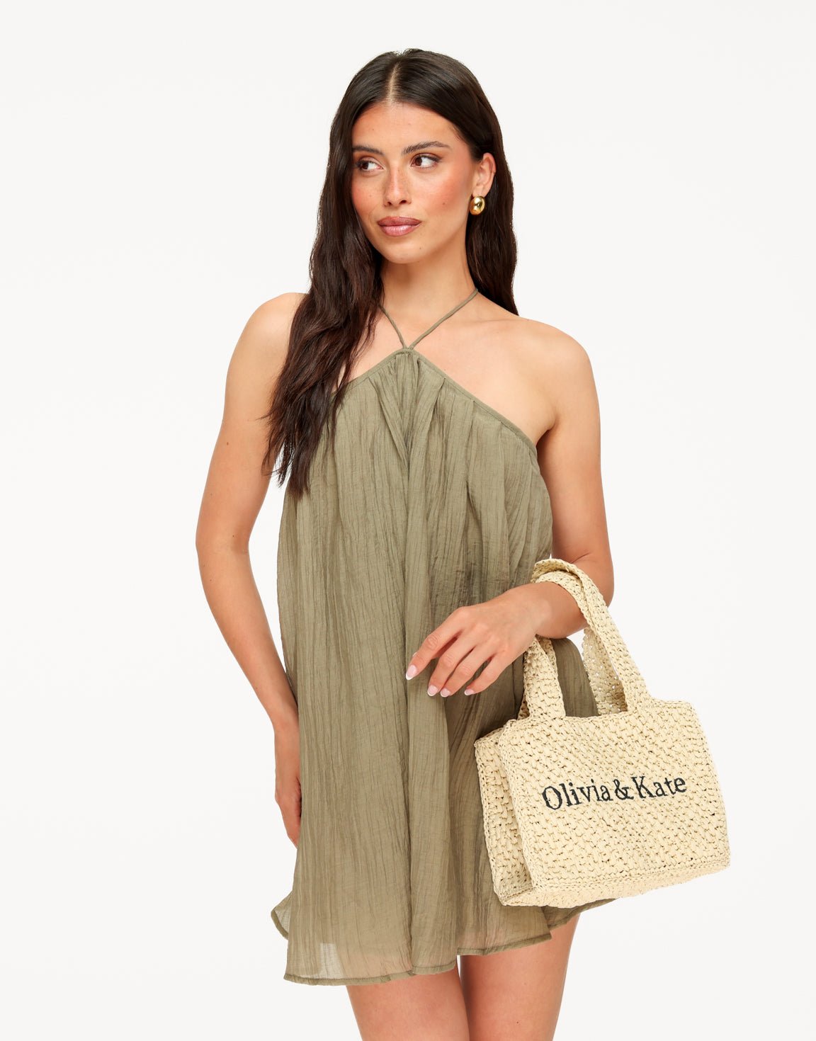Khaki Halter Flowy - Jurk - Olivia & Kate