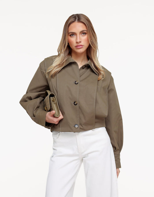 Khaki Korte Ballonmouwen Trench - Jas - Olivia & Kate