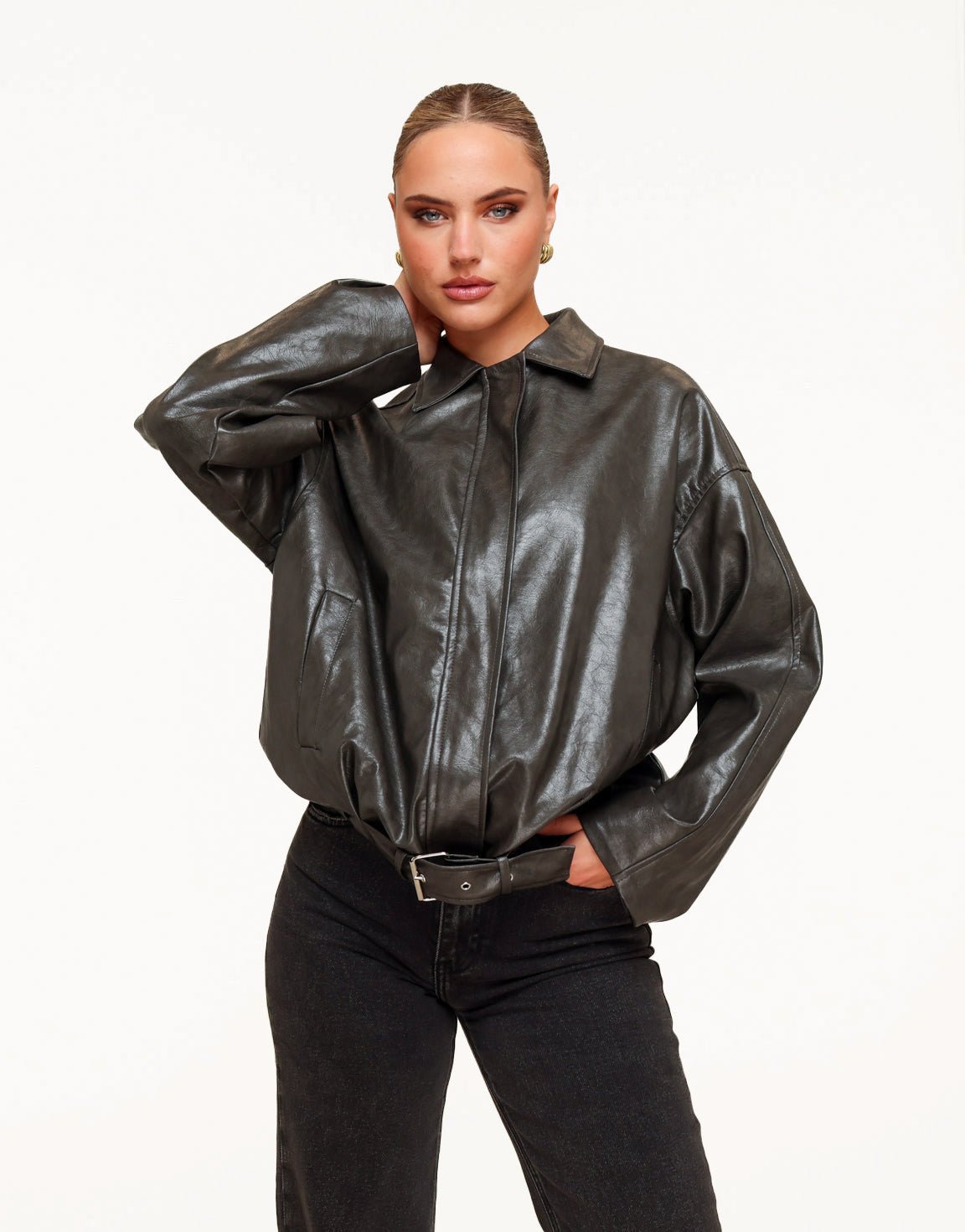 Khaki PU leren Biker - Jas - Olivia & Kate