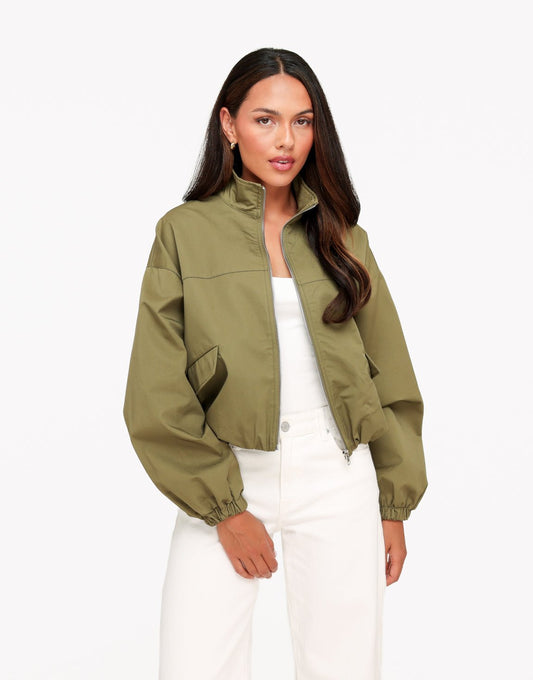 Khaki Puffy Elastische Onderkant - Jas - Olivia & Kate