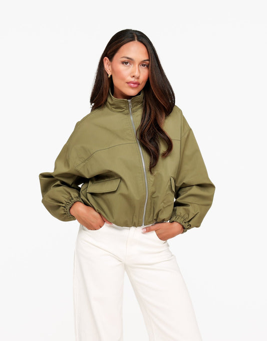 Khaki Puffy Elastische Onderkant - Jas - Olivia & Kate