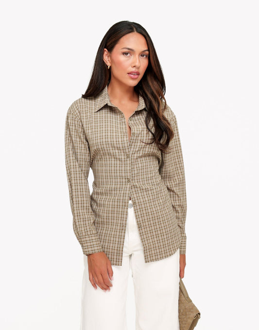 Khaki Ruiten Strik Op Rug - Blouse - Olivia & Kate