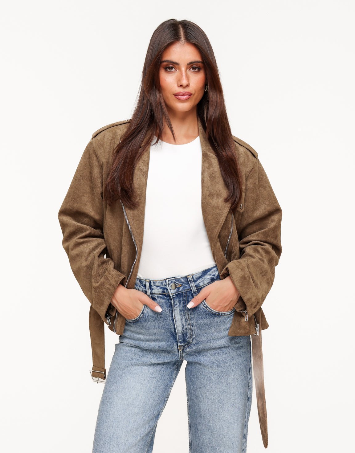 Khaki Suede Biker - Jas - Olivia & Kate