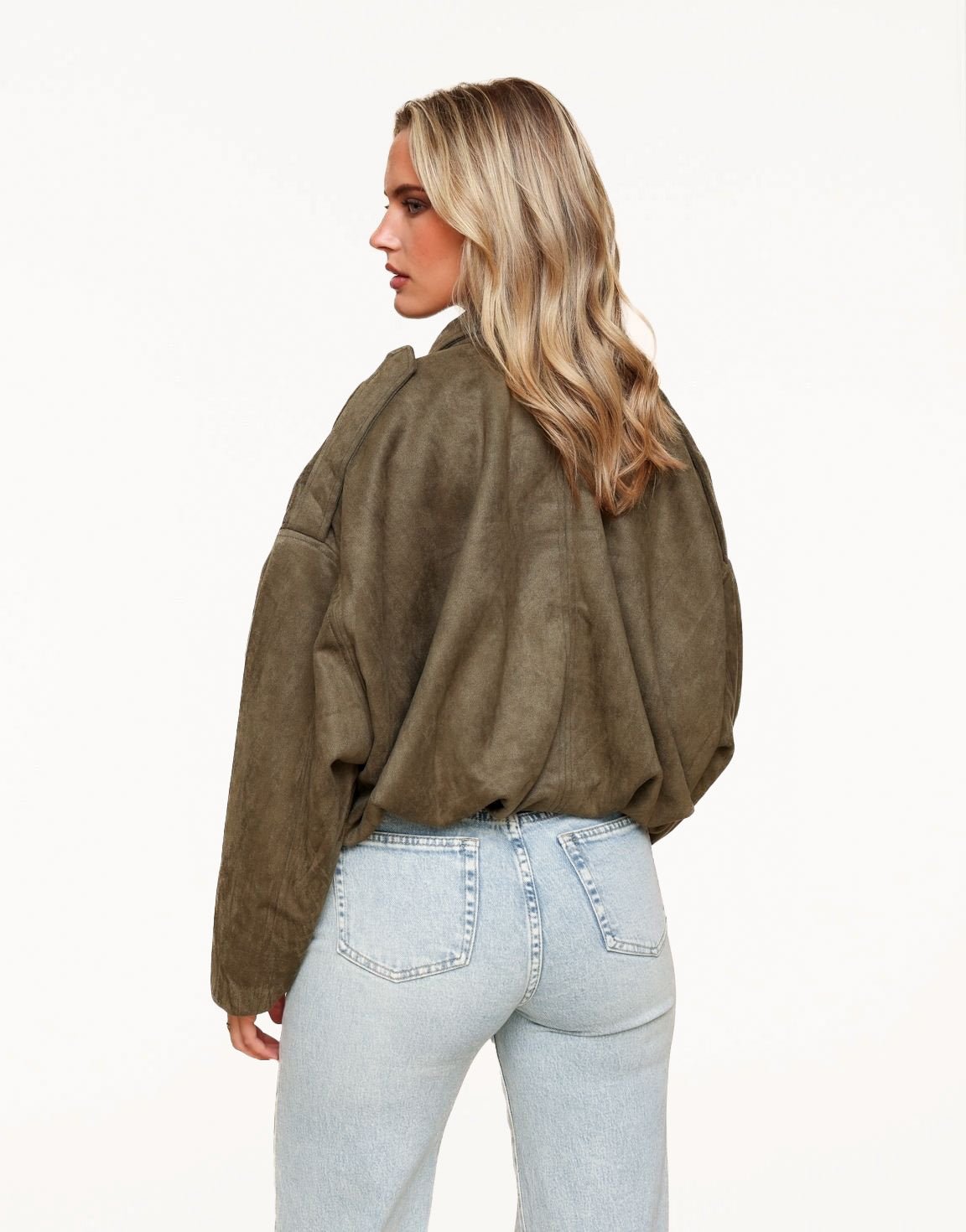 Khaki Suede Wijde Bomber - Jas - Olivia & Kate