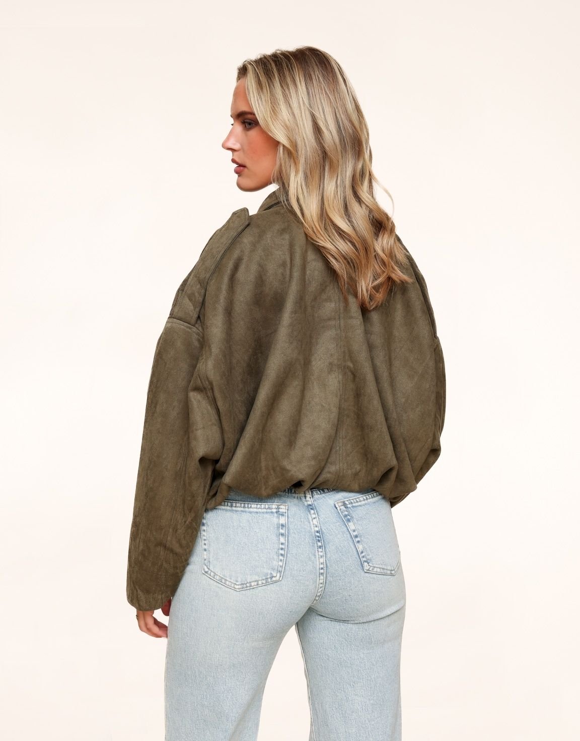 Khaki Suede Wijde Bomber - Jas - Olivia & Kate