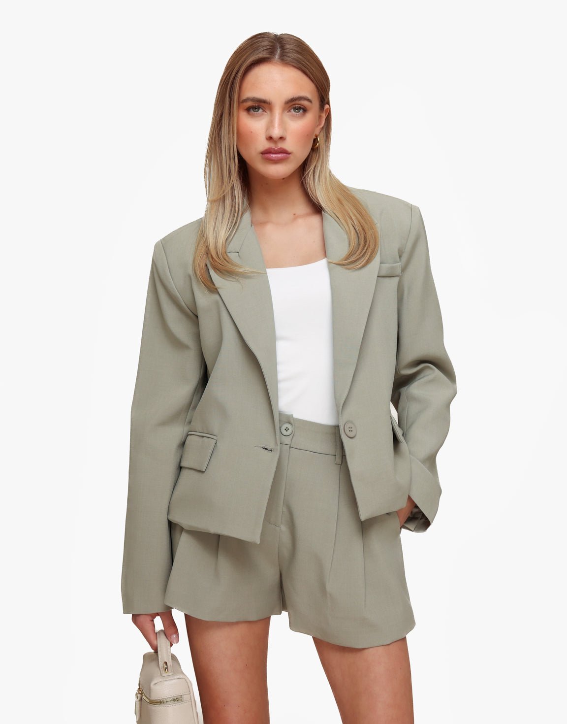 Khaki Wijde Elastische Band Achterkant - Short - Olivia & Kate
