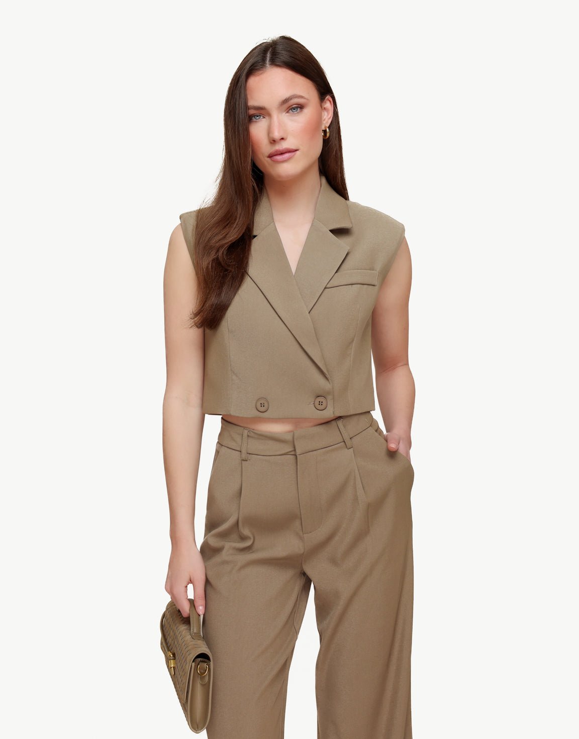 Khaki Zomerse Classic Mouwloze Cropped - Top - Olivia & Kate