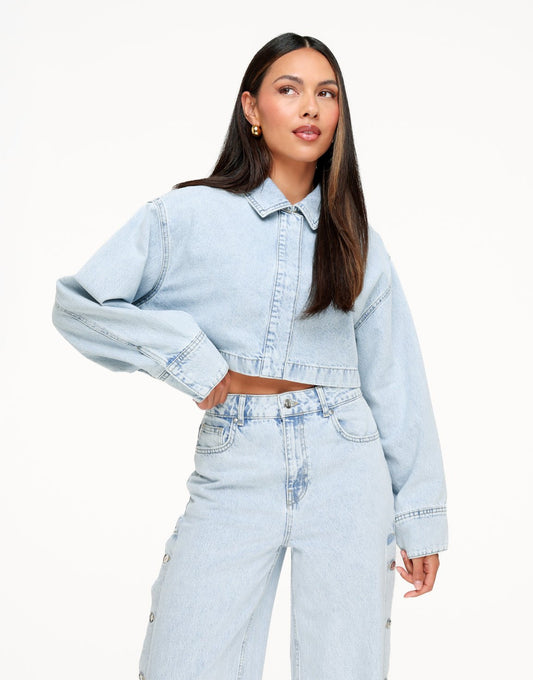 Lichtblauwe Denim Cropped - Jasje - Olivia & Kate