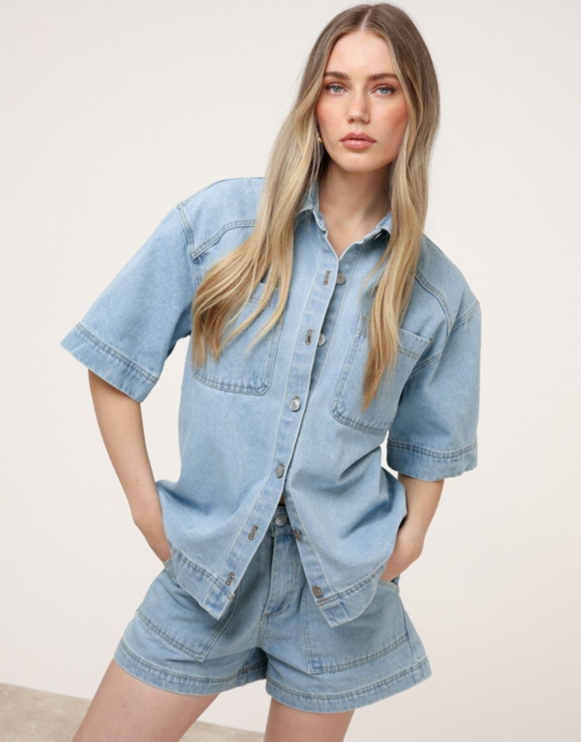 Lichtblauwe Denim - Short - Olivia & Kate