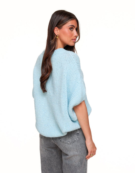 Lichtblauwe Gebreide Wollen 3/4 Mouwen - Trui - Olivia & Kate