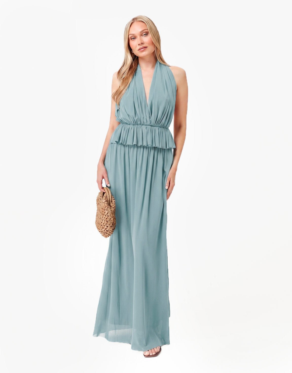 Lichtblauwe Lage Hals Lange Flowy - Set - Olivia & Kate