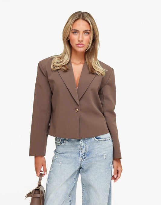 Lichtbruine Cropped V-Hals - Blazer - Olivia & Kate