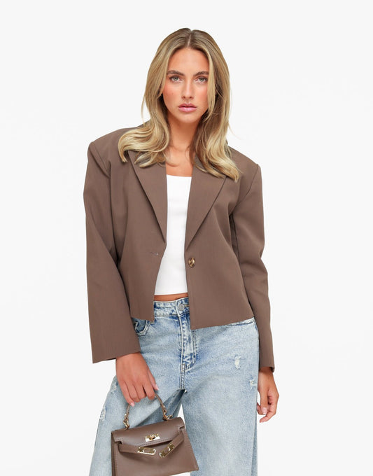 Lichtbruine Cropped V-Hals - Blazer - Olivia & Kate