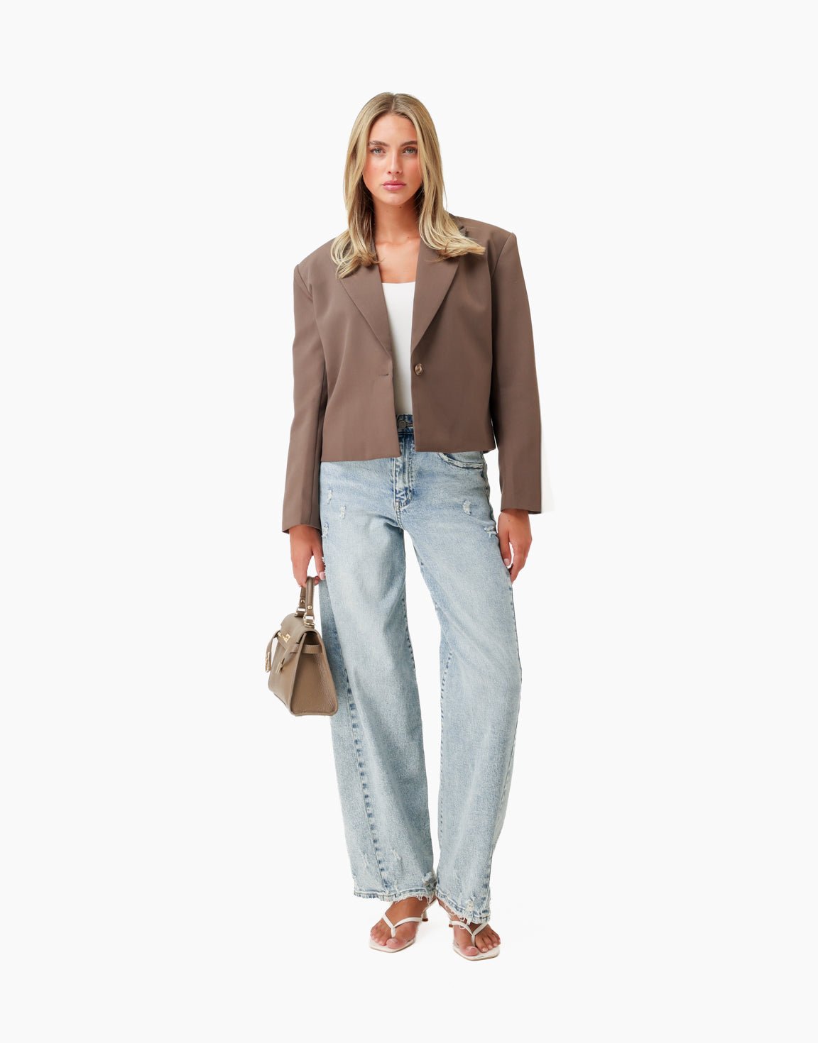 Lichtbruine Cropped V-Hals - Blazer - Olivia & Kate