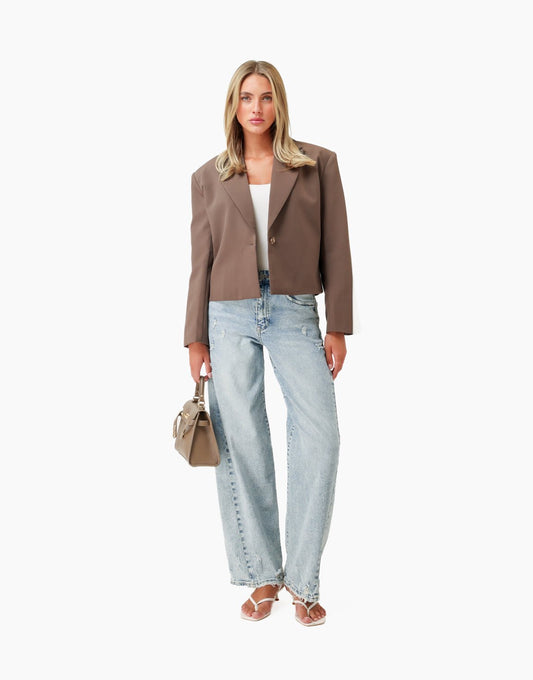 Lichtbruine Cropped V-Hals - Blazer - Olivia & Kate