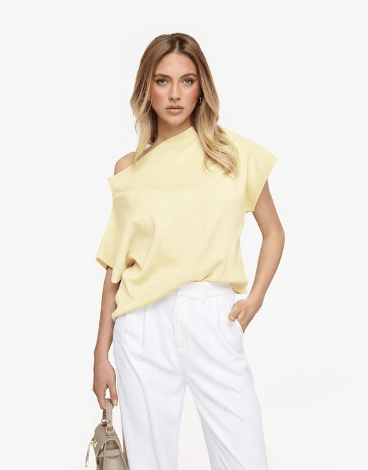 Lichtgele Gebreide One Shoulder - Top - Olivia & Kate