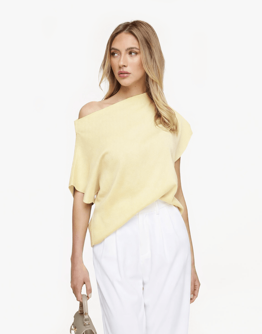 Lichtgele Gebreide One Shoulder - Top - Olivia & Kate