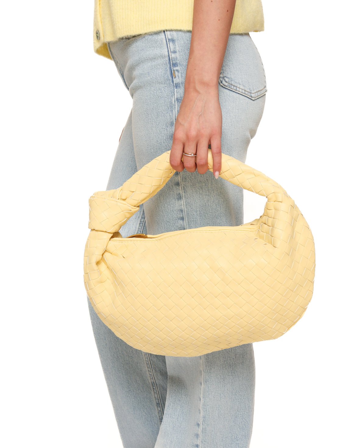 Lichtgele Grote Brede Gevlochten - Tas - Olivia & Kate