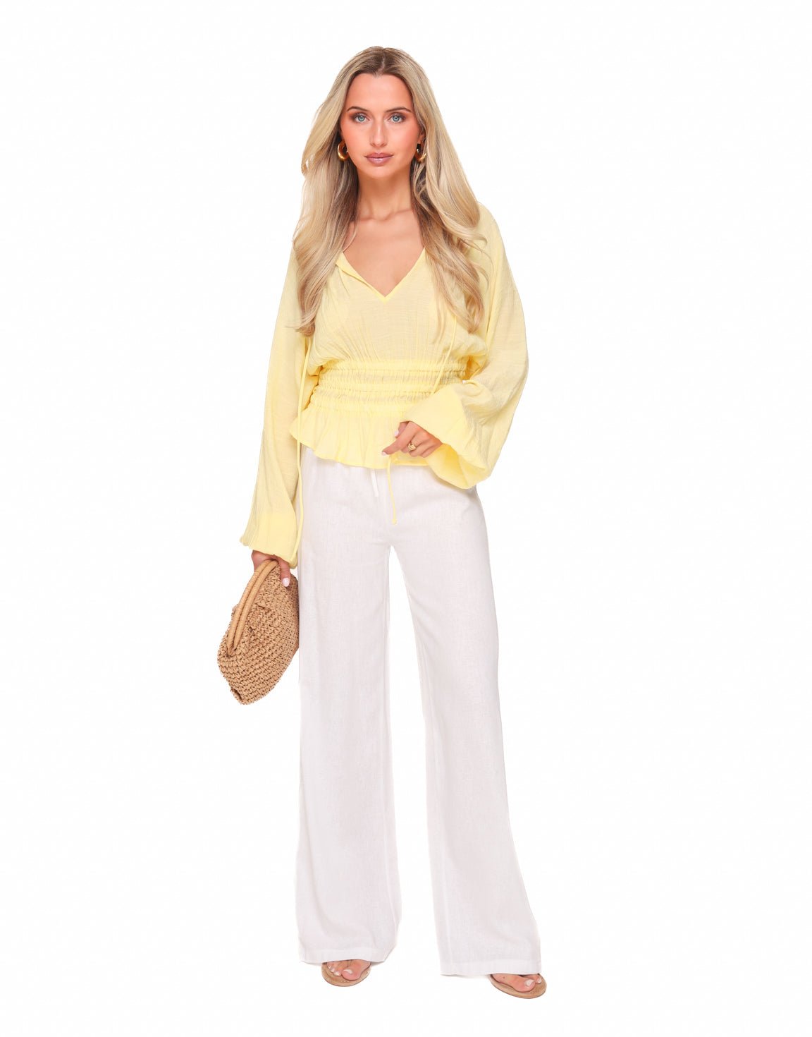 Lichtgele Pofmouwen LS - Blouse - Olivia & Kate