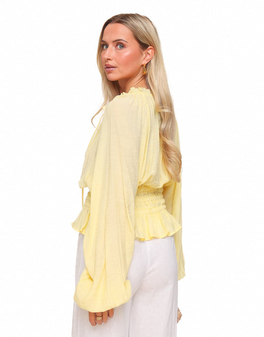 Lichtgele Pofmouwen LS - Blouse - Olivia & Kate